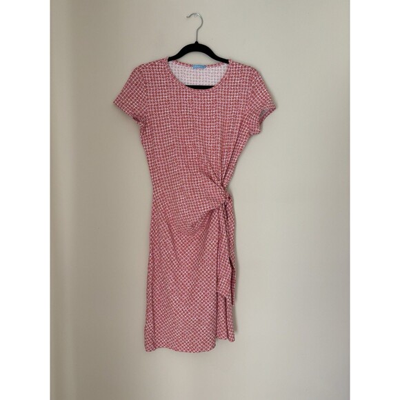J‎ McLaughlin Catalina Cloth Faux Wrap Dress Small Pink Orange White Geometric - Picture 3 of 7